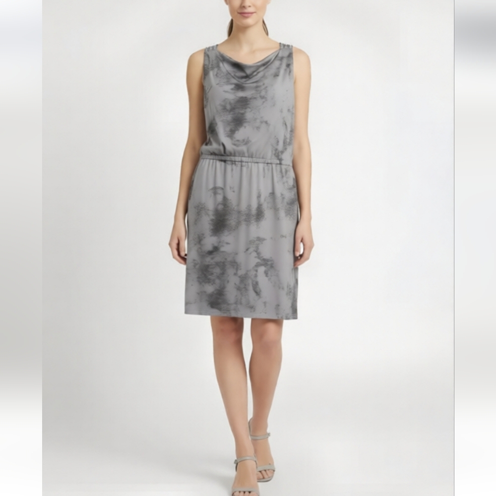 Ellen Tracy Silver Metallic Luster Cowl Neck Dress